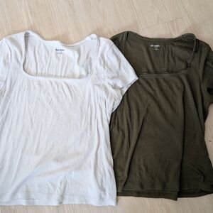 Old Navy Short Sleeve Square Neck Tee Duo — White & Olive